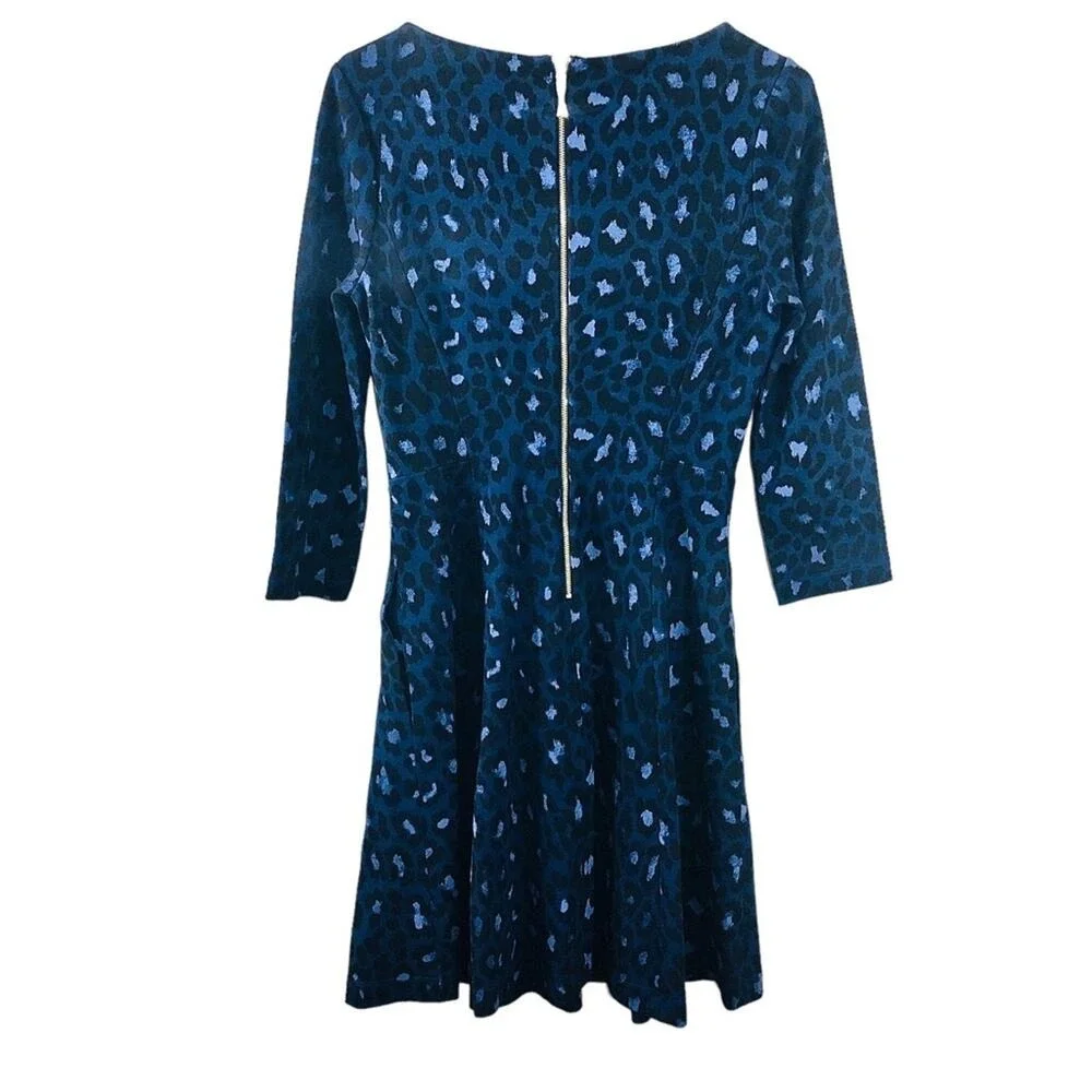Kate Spade Blue Leopard Print Casual Broome Ponte Dress Size‎ 4